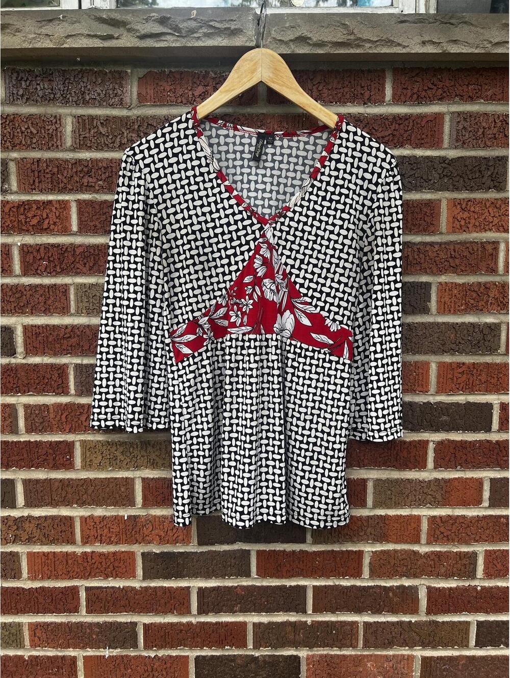 Olivia Paige Black White and Red Long Sleeve Blouse Top
